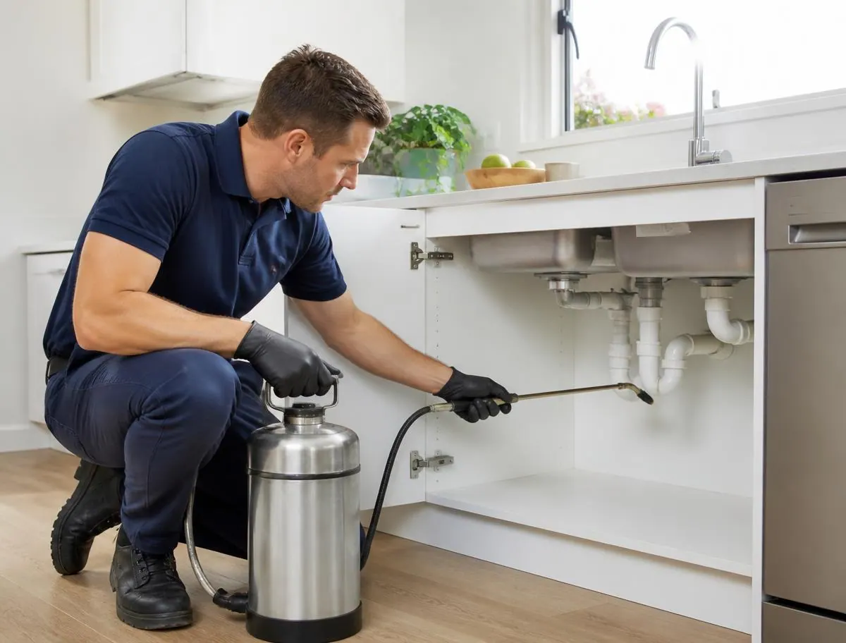 Internal treatment of kitchen, bathrooms, laundry and living areas, a sign checked during general pest control