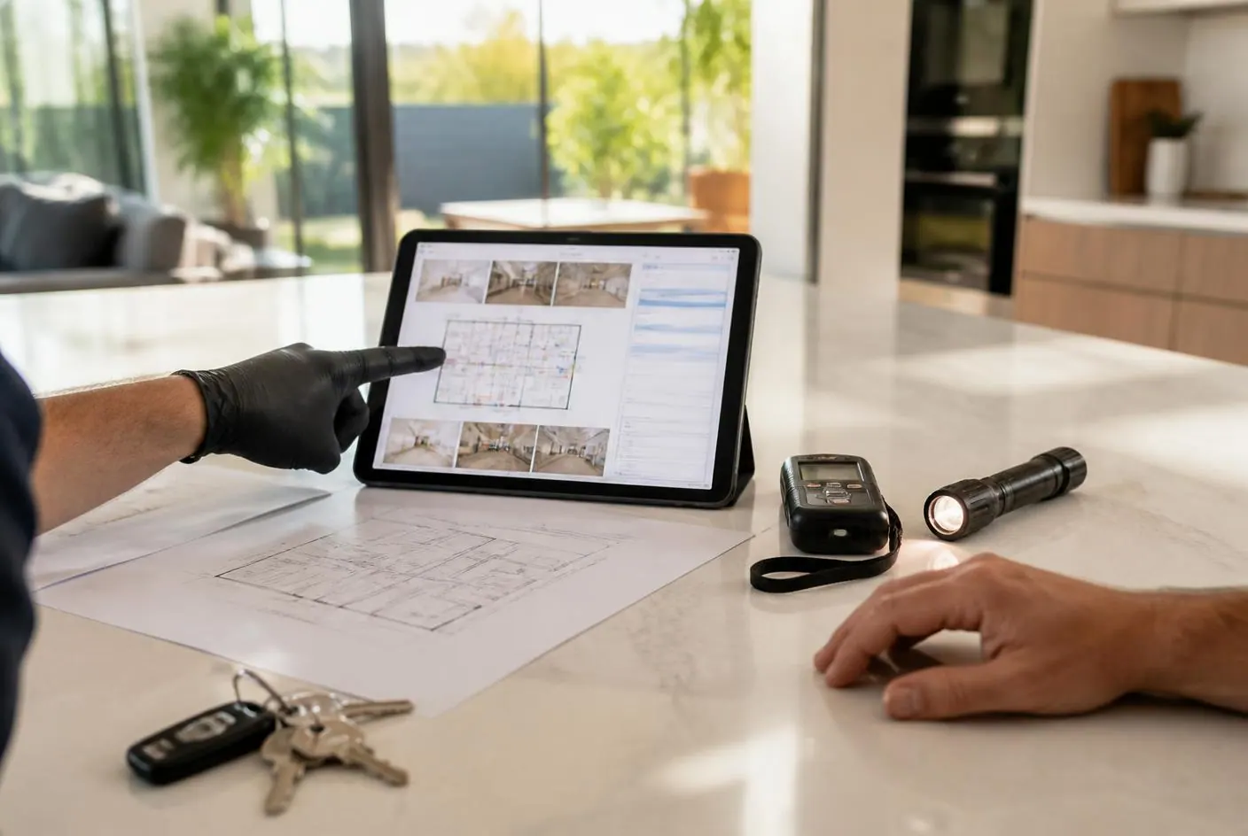 Termite inspection findings being explained on a tablet inside a Sydney home