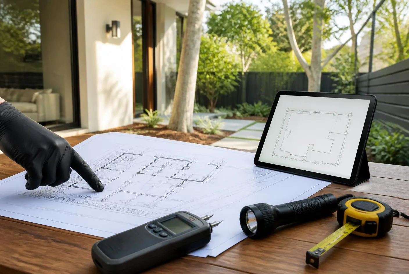Termite treatment points being mapped on plans for a Sydney home